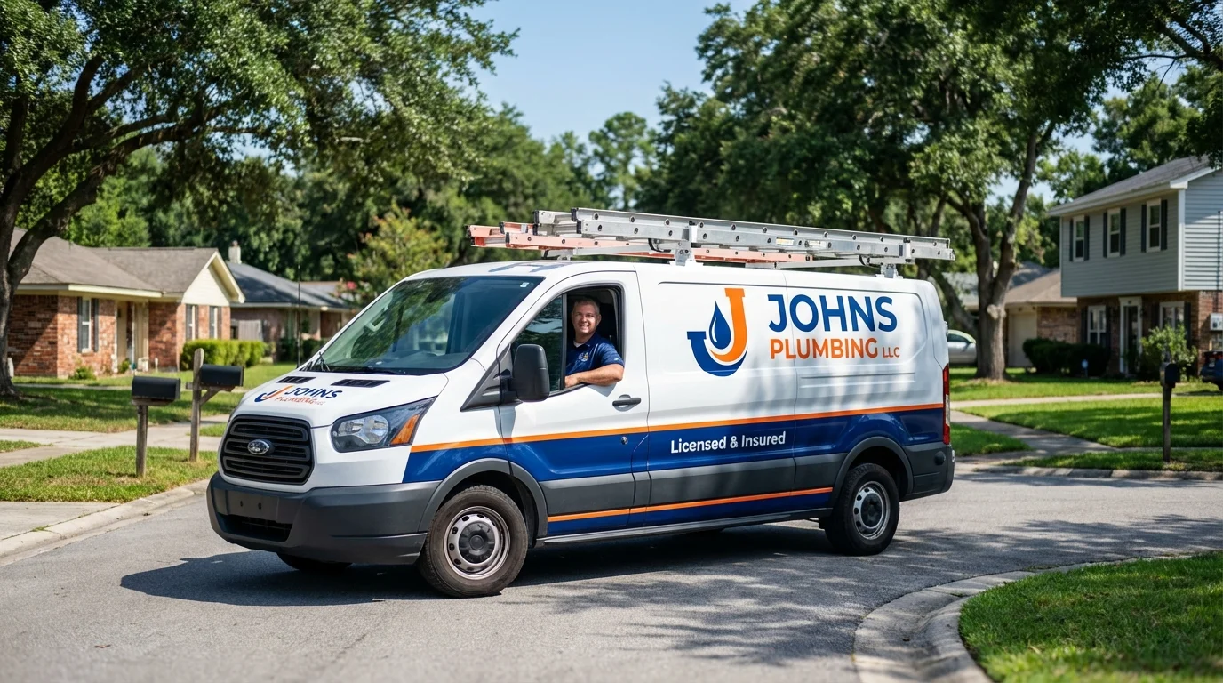 Johns Plumbing LLC service van in Gasport, NY