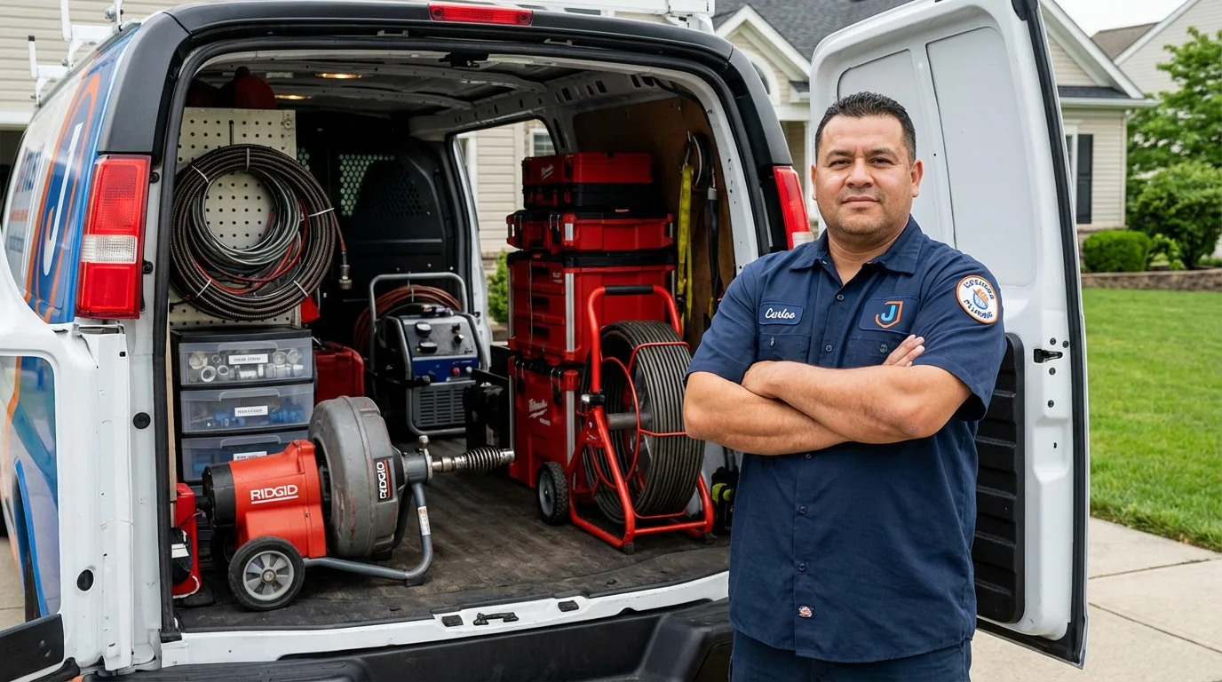 Professional drain cleaning equipment and Johns Plumbing LLC plumber in Gasport