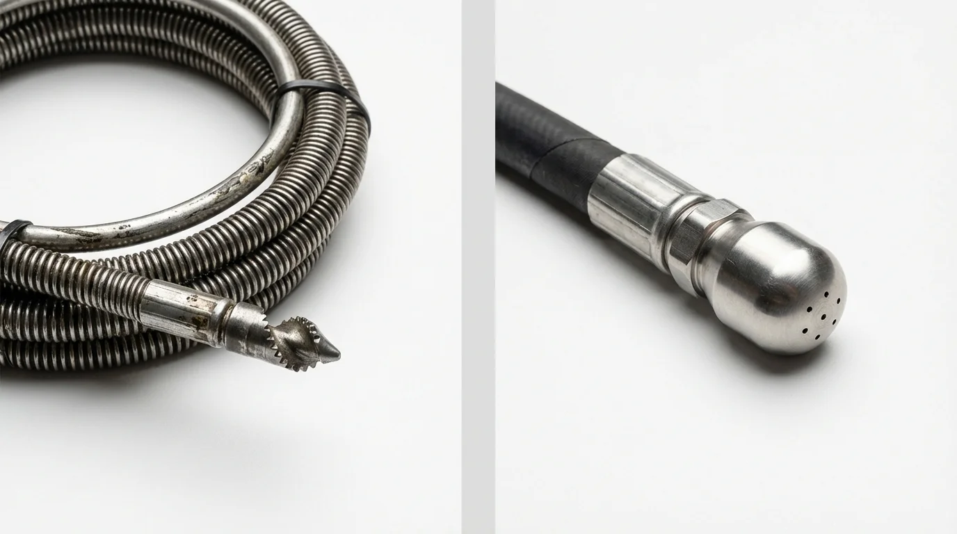 Drain snake cable and hydro jetting nozzle used for drain cleaning in Gasport, NY