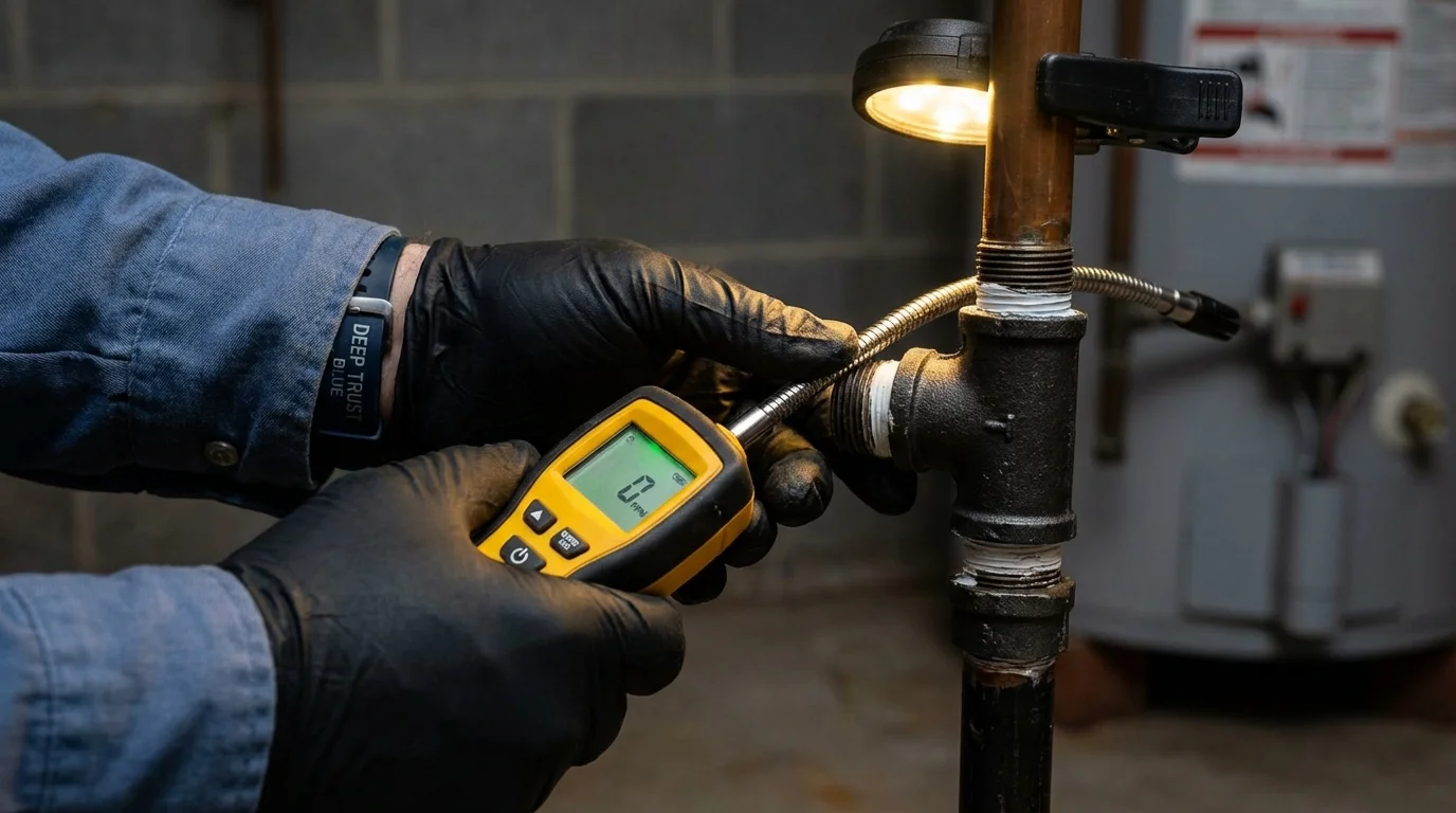 Gas leak detection with electronic sniffer by Johns Plumbing LLC in Gasport