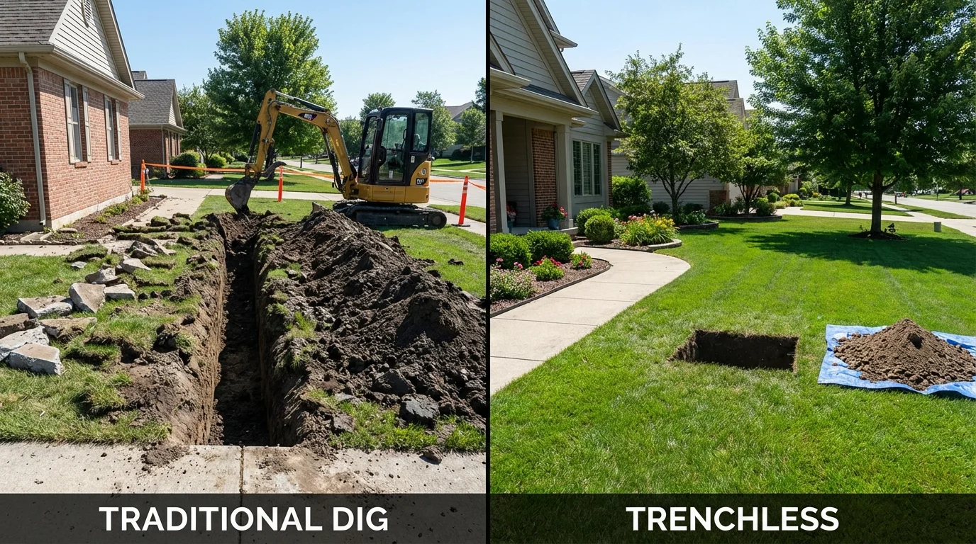 Trenchless sewer repair with minimal yard damage versus traditional excavation in Gasport, NY